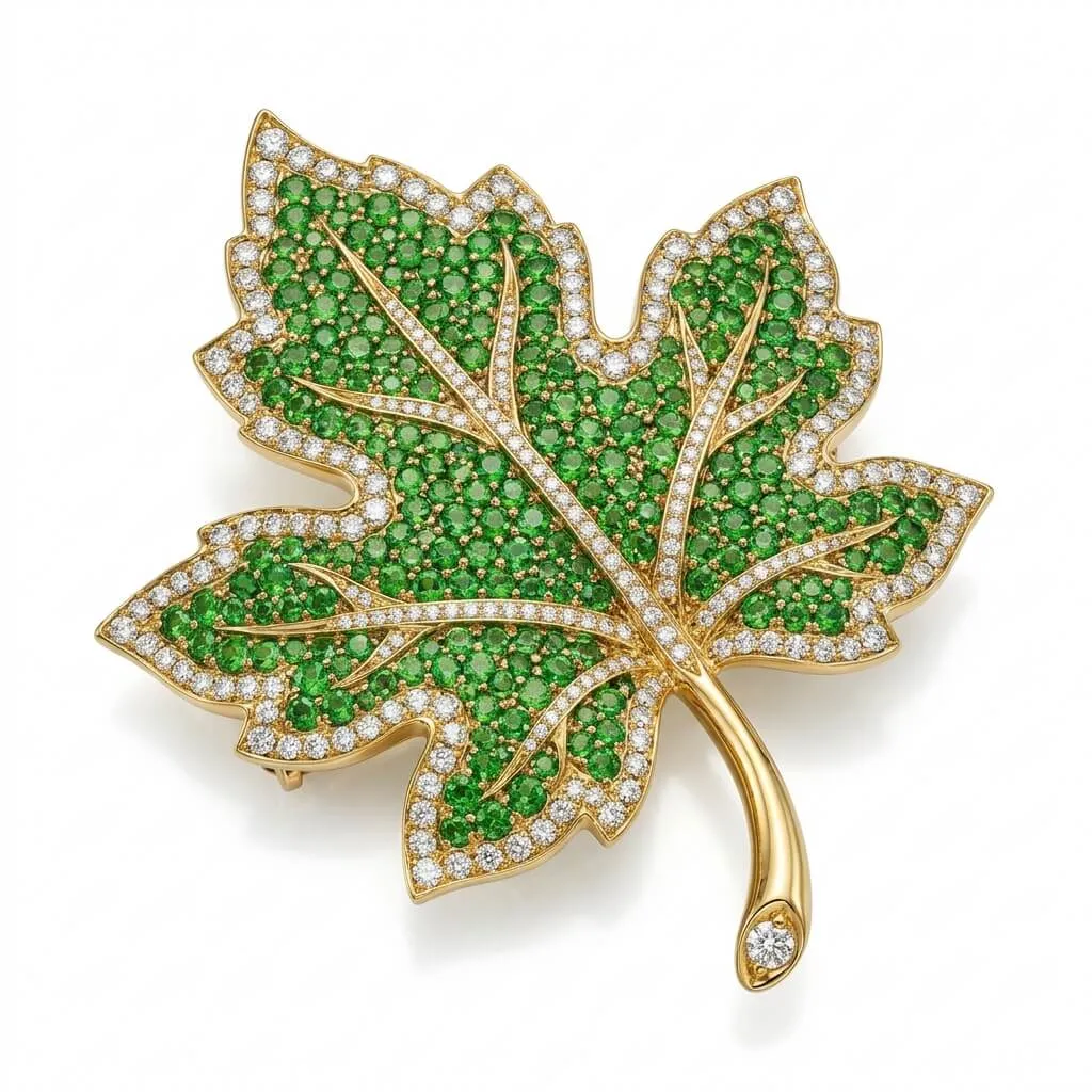 パヴェダイヤ リーフブローチ